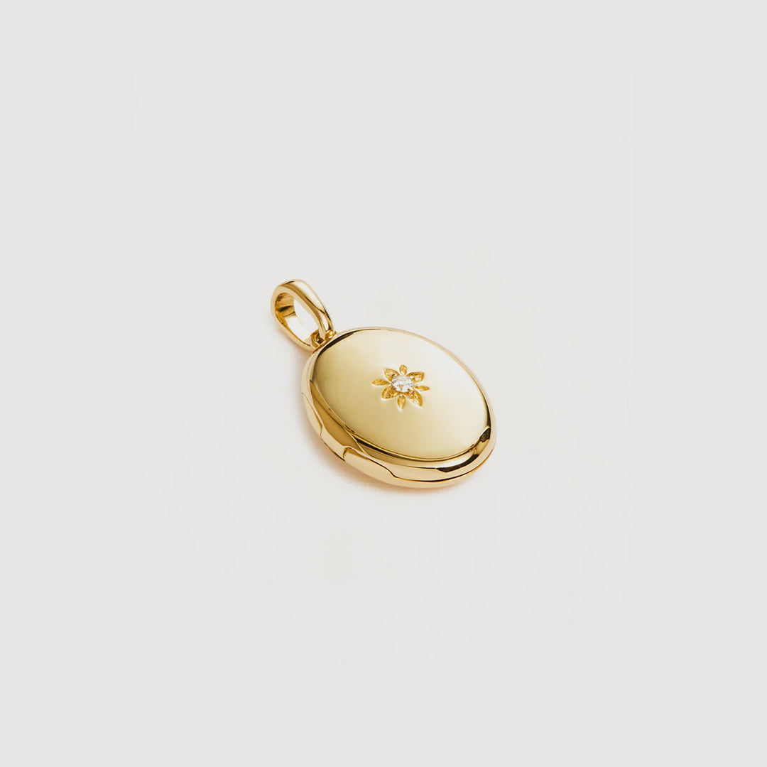 By Charlotte Rounded Lotus Locket Pendant - 18k Gold Vermeil