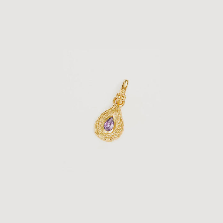 By Charlotte With Love Birthstone Annex Link Pendant - February/Amethyst - 18k Gold Vermeil