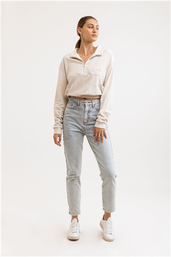 Reverse Terry 1/4 Zip Fleece - Natural