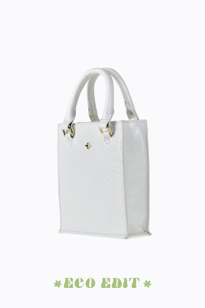 Sky Mini Tote Bag - White Croc/Gold