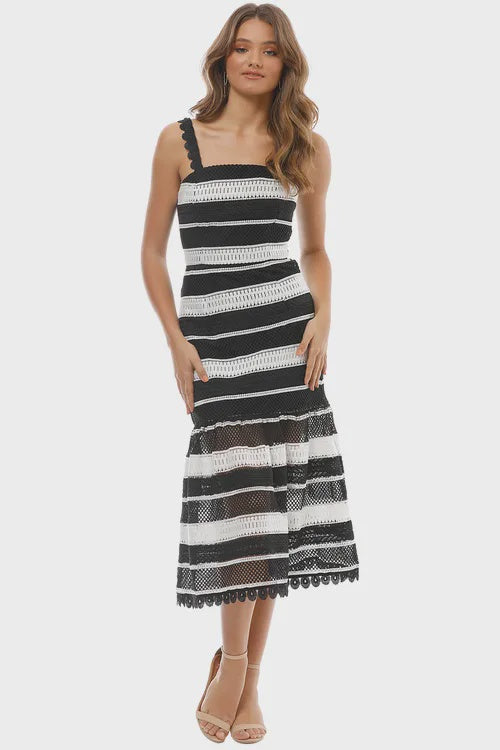 Talulah Darling One Midi Dress - Black and White Lace
